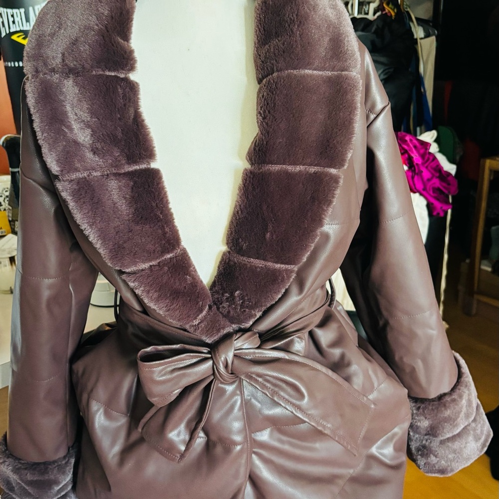 Luxurious Faux Fur Trimmed Brown Jacket